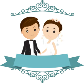 Elegant Minimalist Wedding Couple Clipart Design with Decorative Scrollwork