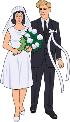 Elegant Vintage Wedding Clipart Illustration of Bride and Groom Standing Together