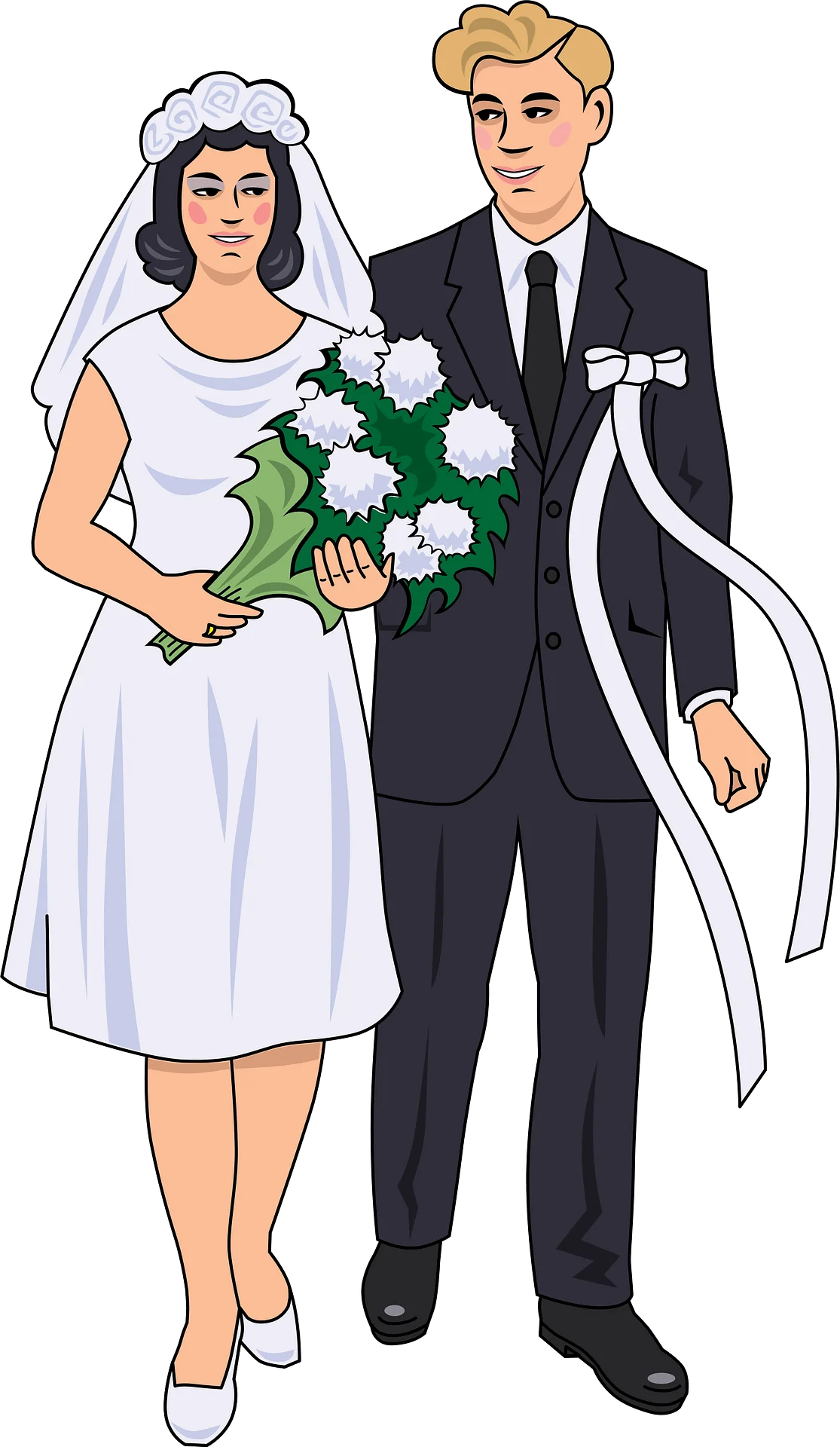 Elegant Vintage Wedding Clipart Illustration of Bride and Groom Standing Together