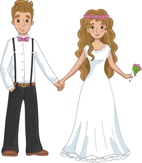 Elegant Wedding Couple Cartoon Clipart Illustration of Marriage Moment