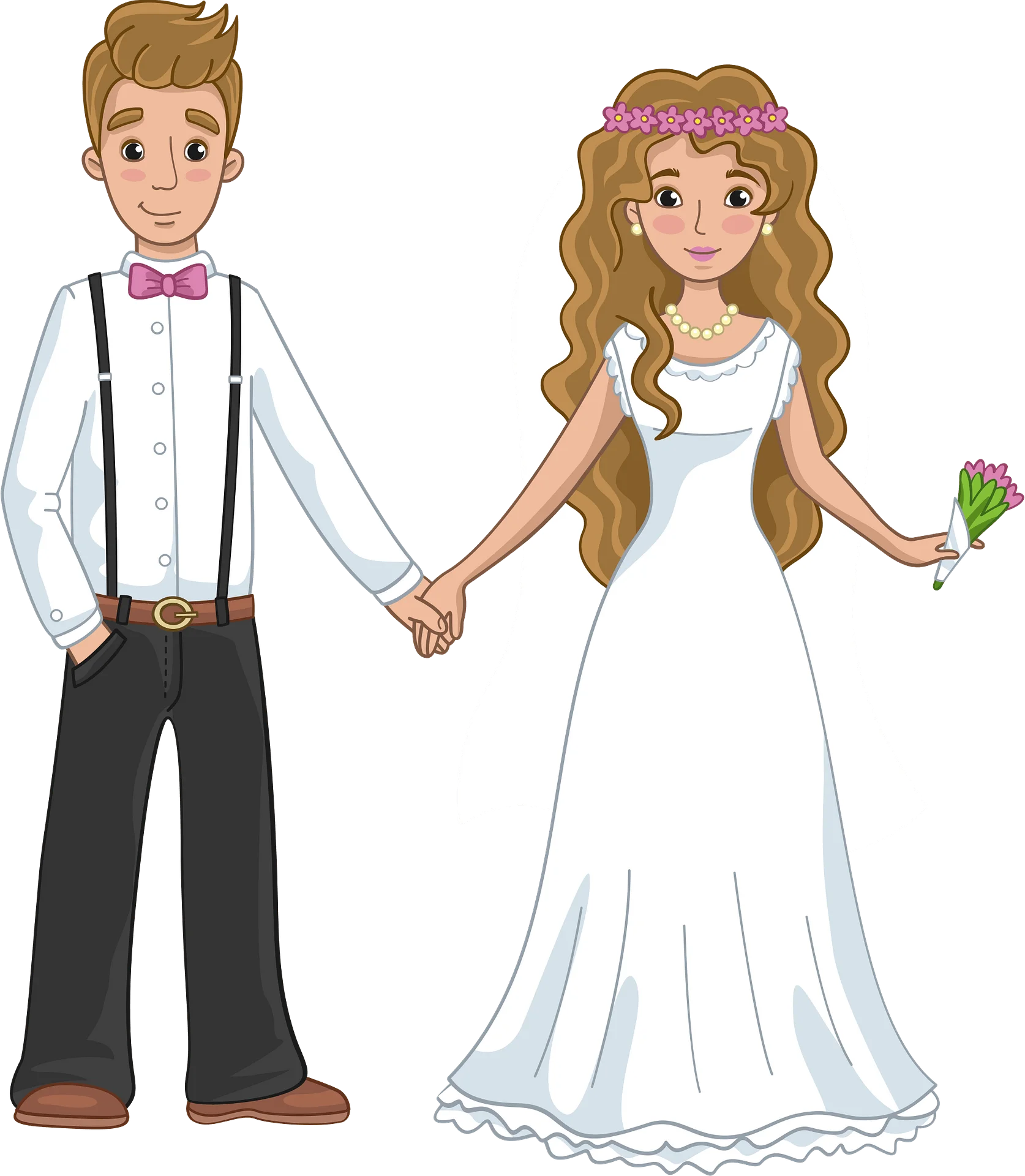 Elegant Wedding Couple Cartoon Clipart Illustration of Marriage Moment
