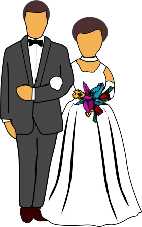 Elegant Wedding Couple Silhouette Clipart - Love and Commitment Illustration