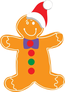 Festive Cheerful Gingerbread Man Christmas Clipart with Santa Hat and Colorful Buttons