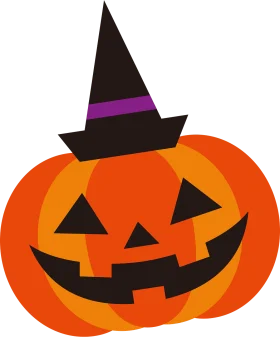 Festive Halloween Jack-o'-Lantern Clipart with Witch Hat and Cheerful Grin