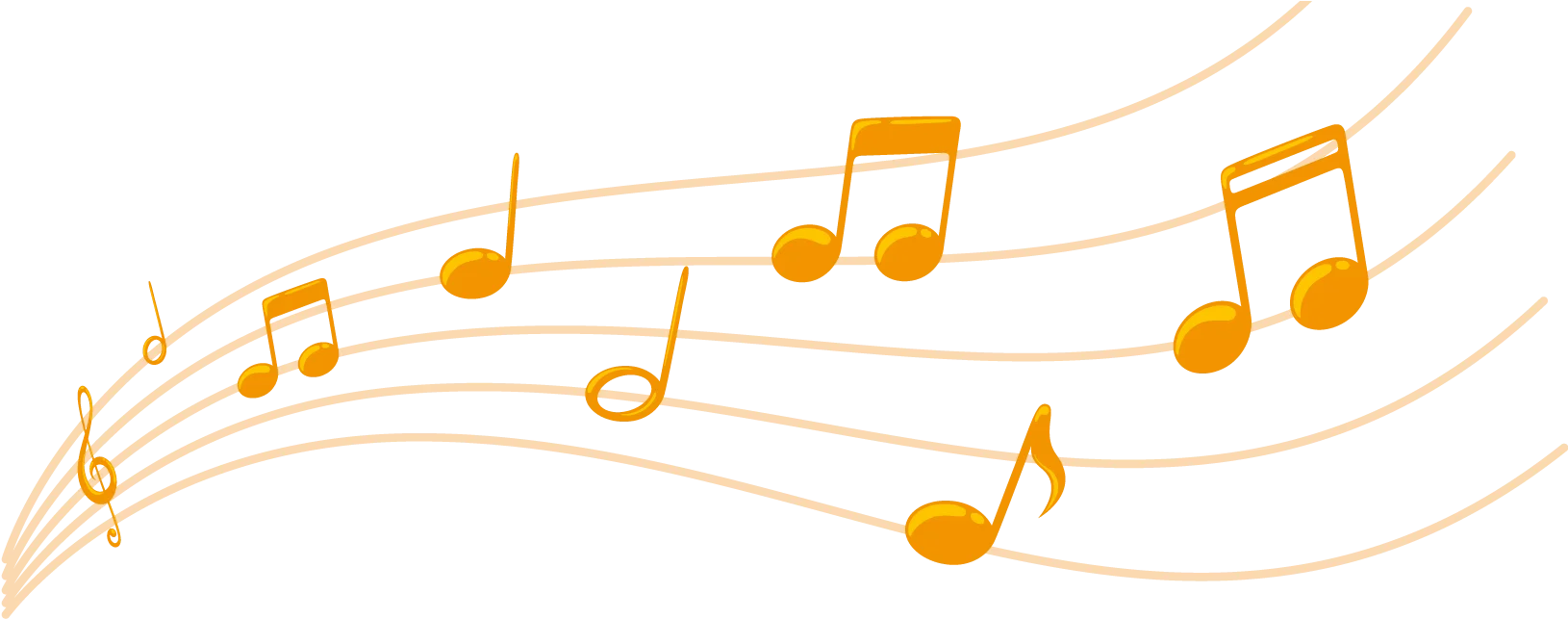 Golden Musical Notes Dancing Across Rhythmic Curved Staff Lines Clipart Illustration