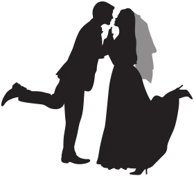Romantic Silhouette Wedding Clipart - Tender Moment of Bride and Groom