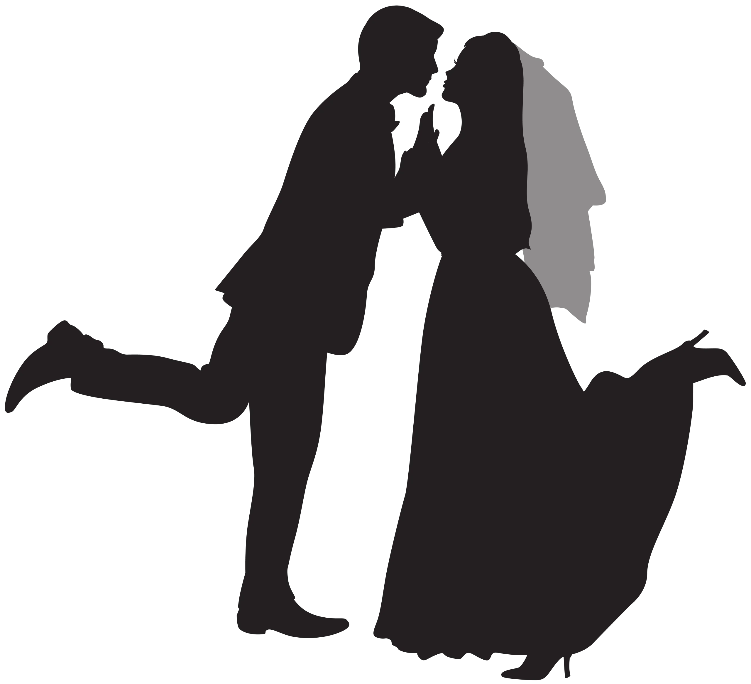 Romantic Silhouette Wedding Clipart - Tender Moment of Bride and Groom