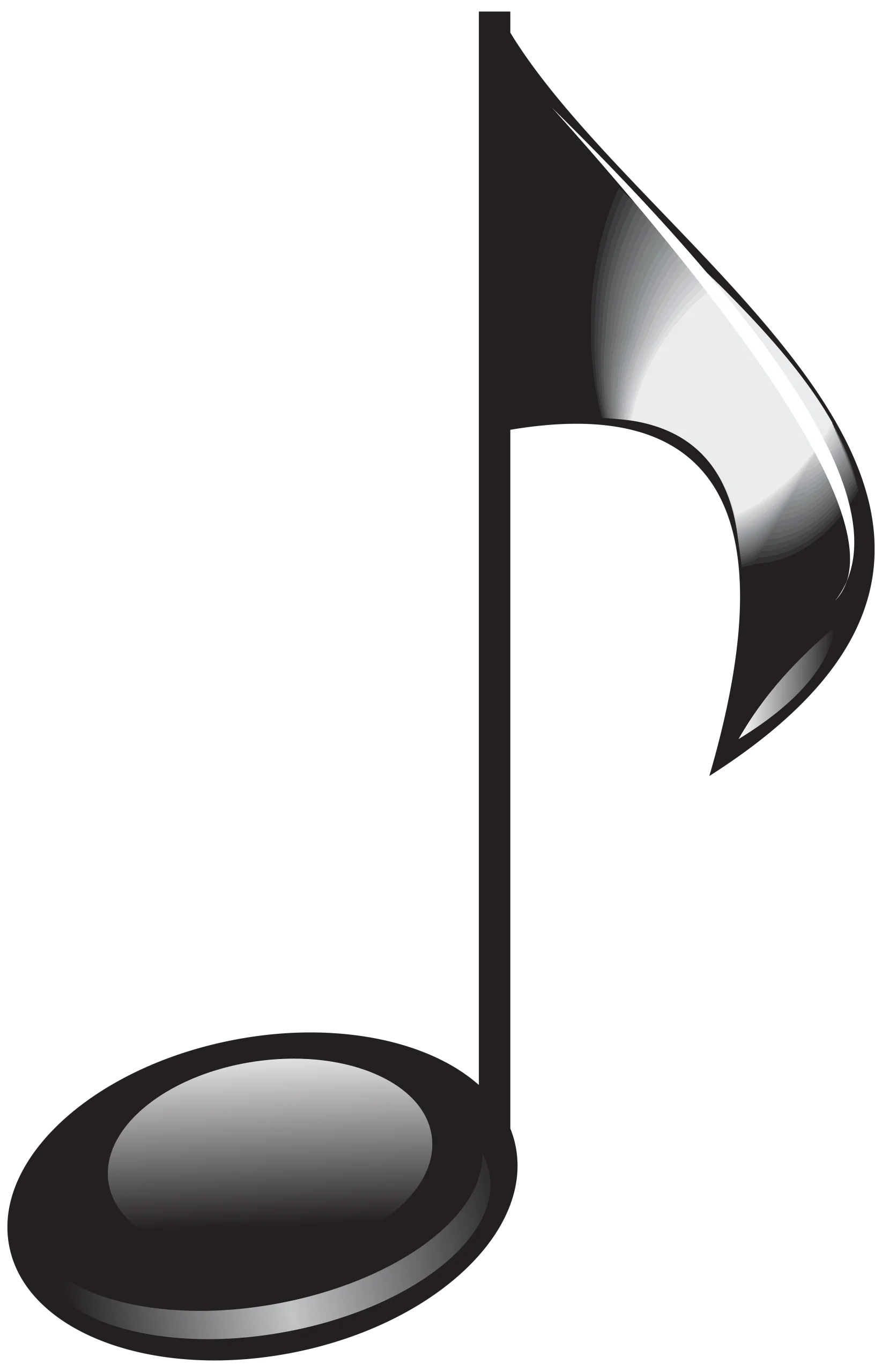 Sleek Black and Gray Musical Note Clipart with Glossy Metallic Finish