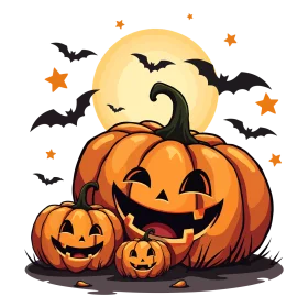 Spooky Halloween Jack O Lantern Clipart with Playful Pumpkin Faces and Bats