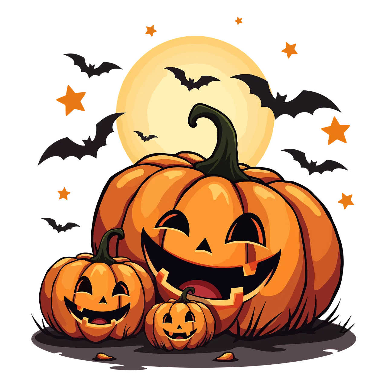 Spooky Halloween Jack O Lantern Clipart with Playful Pumpkin Faces and Bats