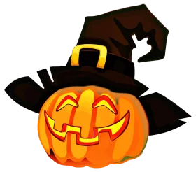 Whimsical Halloween Jack-o'-Lantern Clipart with Playful Witch Hat Design