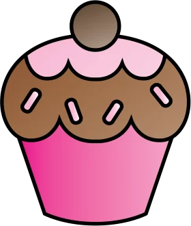Adorable Pink and Brown Kawaii-Style Cupcake Clipart with Sweet Sprinkles
