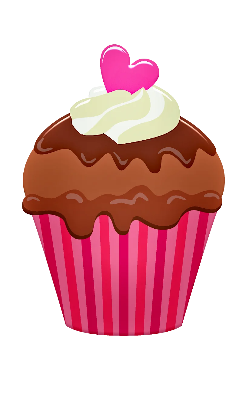 Adorable Pink and Chocolate Heart-Topped Cupcake Clipart Design