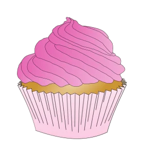 Charming Pink Frosted Cupcake Clipart with Swirled Buttercream Design