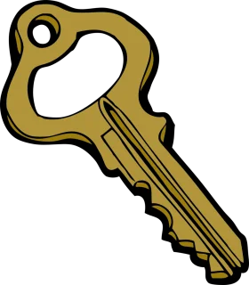 Classic Golden Brass Key Clipart Design with Intricate Serrated Edge