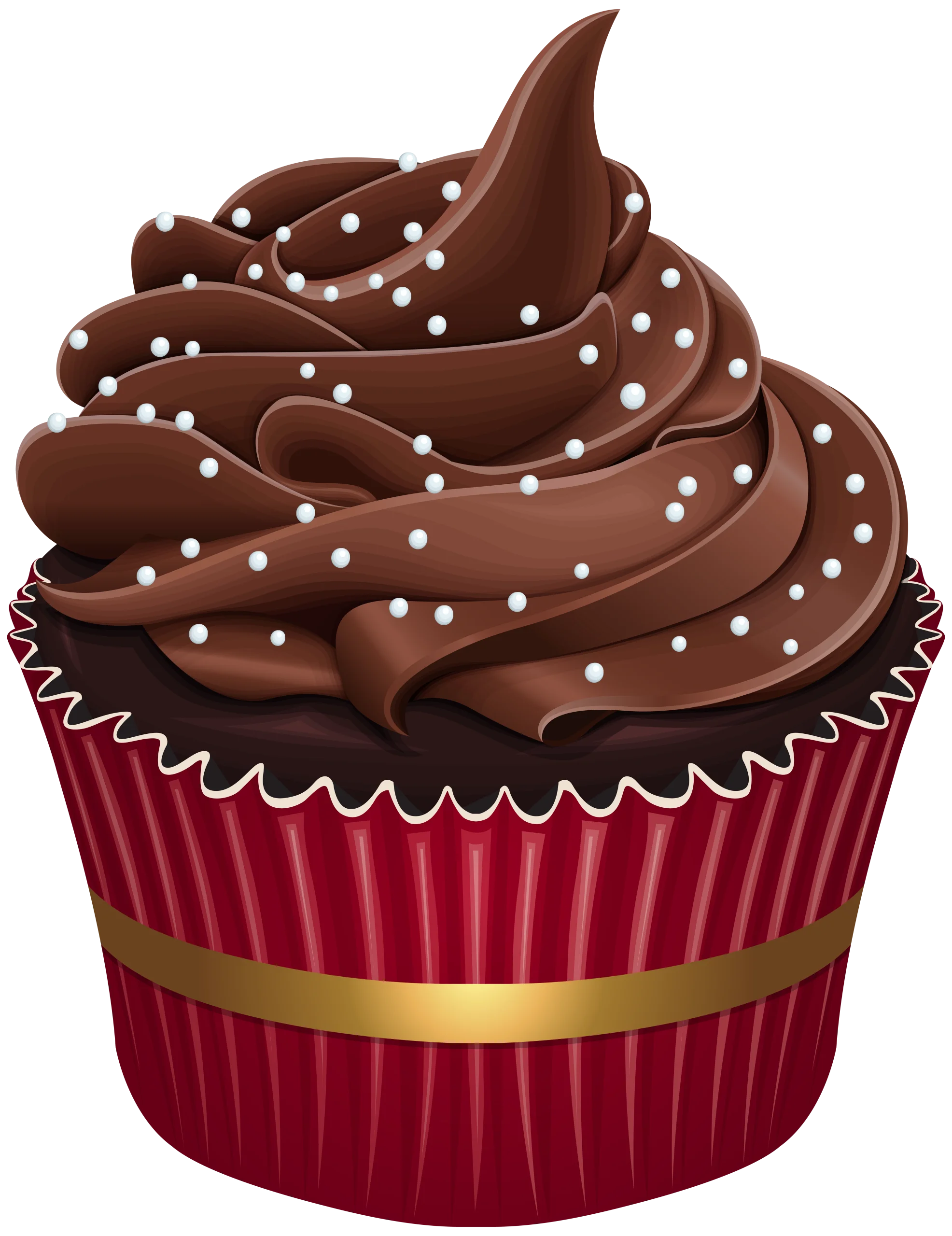 Decadent Chocolate Swirl Cupcake Clipart with Elegant White Sprinkle Accents
