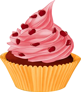 Delectable Valentine's Day Heart-Sprinkled Pink Frosted Cupcake Clipart Design