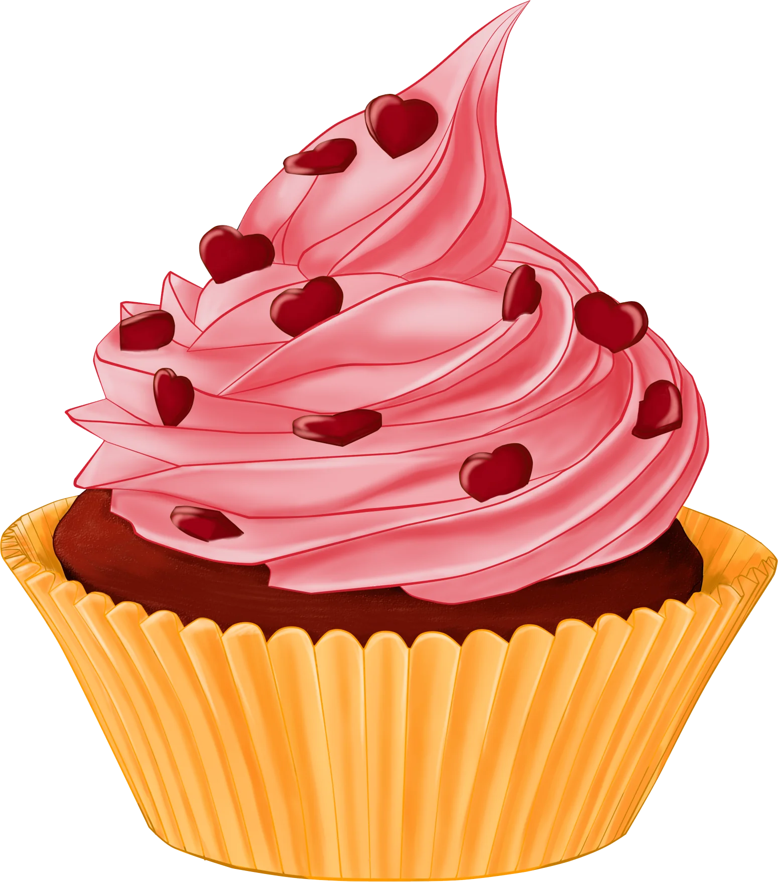 Delectable Valentine's Day Heart-Sprinkled Pink Frosted Cupcake Clipart Design