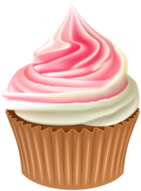 Delightful Pink and White Swirled Frosting Cupcake Clipart Illustration
