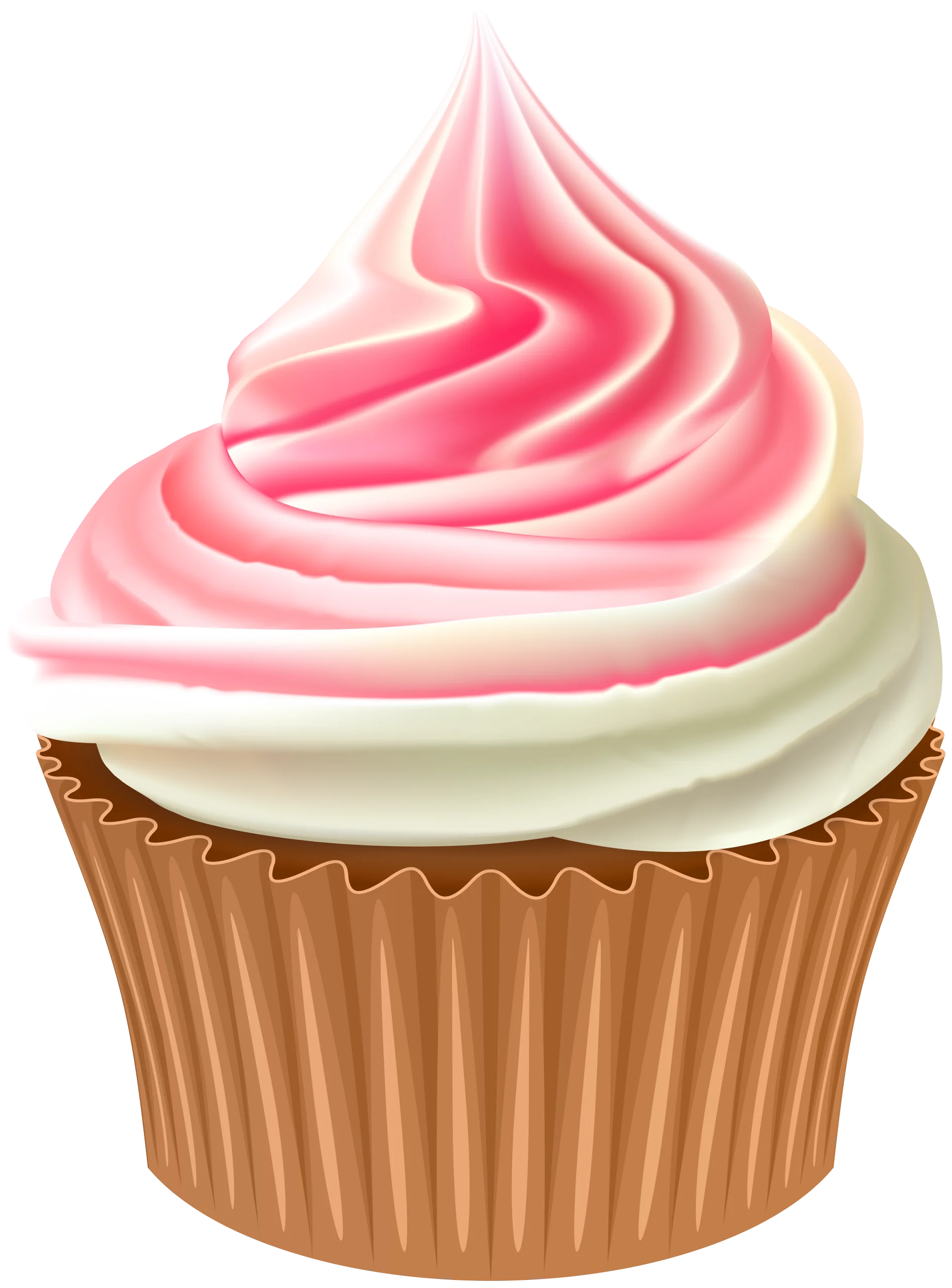 Delightful Pink and White Swirled Frosting Cupcake Clipart Illustration