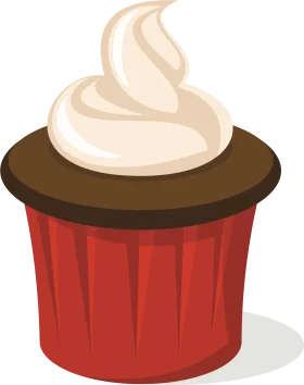Delightful Red Velvet Cupcake with Swirled Cream Clipart Illustration