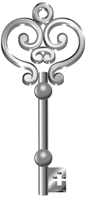 Elegant Antique Silver Skeleton Key Clipart with Intricate Scrollwork Design