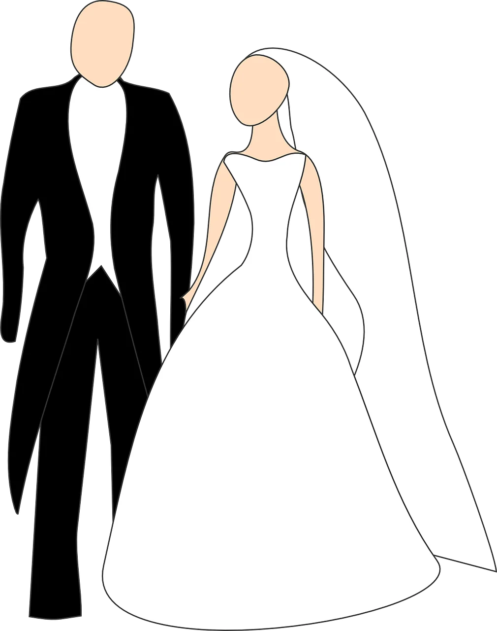 Elegant Black and White Wedding Clipart Silhouettes of Bride and Groom