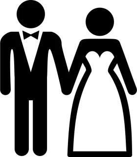 Elegant Black and White Wedding Couple Silhouette Clipart Design