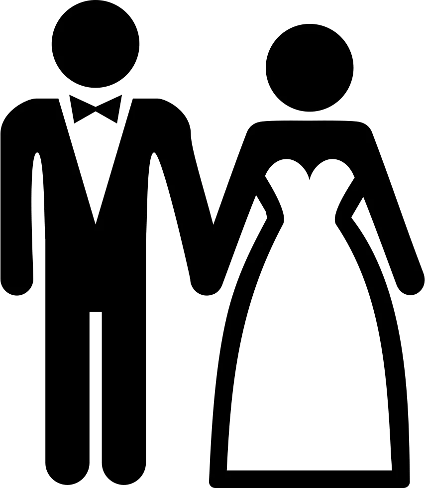 Elegant Black and White Wedding Couple Silhouette Clipart Design