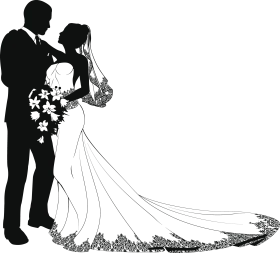 Elegant Black and White Wedding Silhouette Clipart - Romantic Couple Embrace
