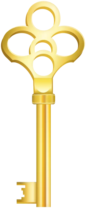 Elegant Golden Antique Skeleton Key Clipart with Intricate Trefoil Design