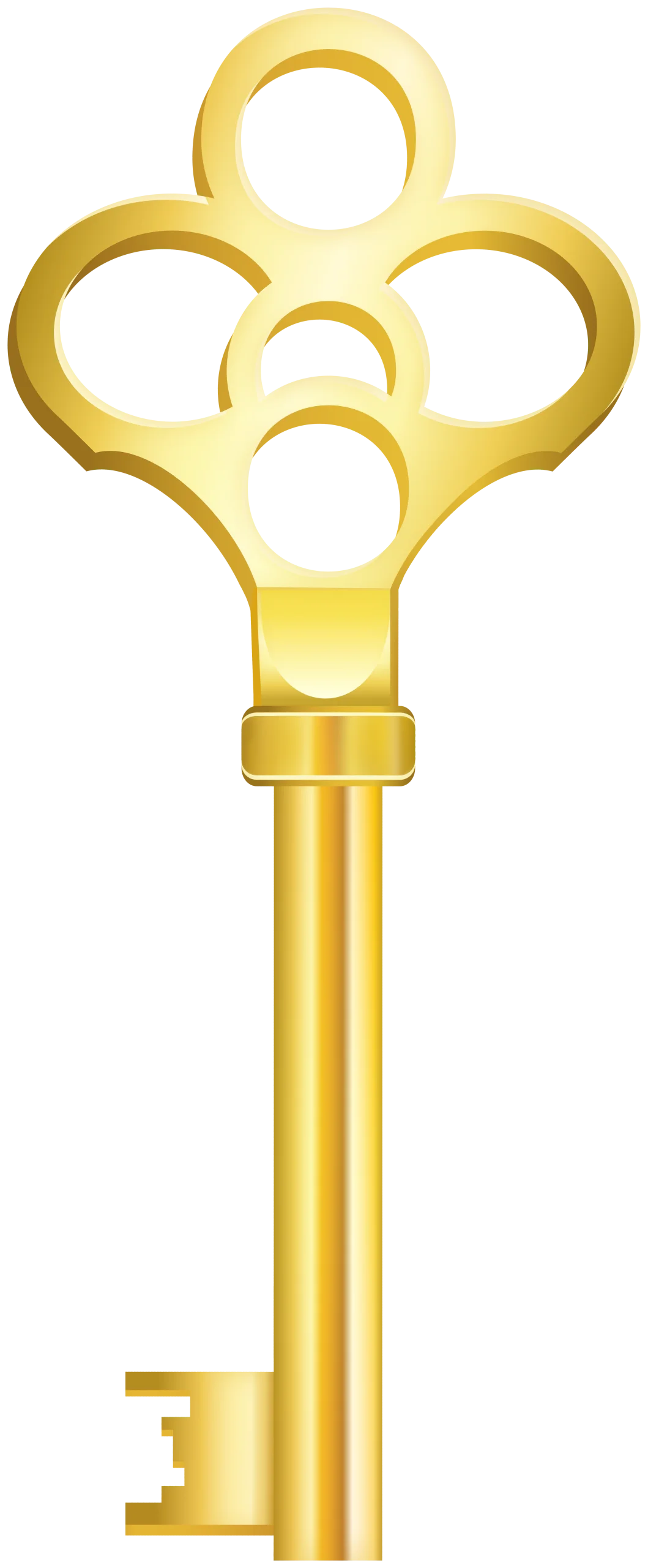 Elegant Golden Antique Skeleton Key Clipart with Intricate Trefoil Design