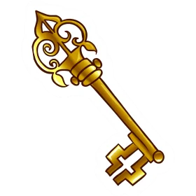Elegant Golden Antique Skeleton Key Clipart with Ornate Decorative Design