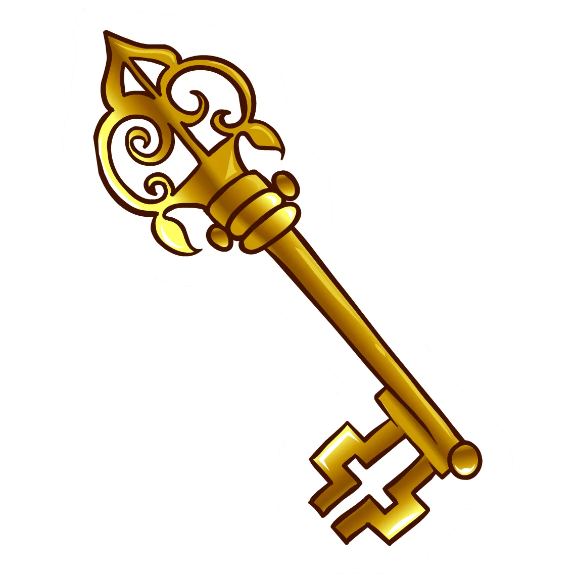 Elegant Golden Antique Skeleton Key Clipart with Ornate Decorative Design