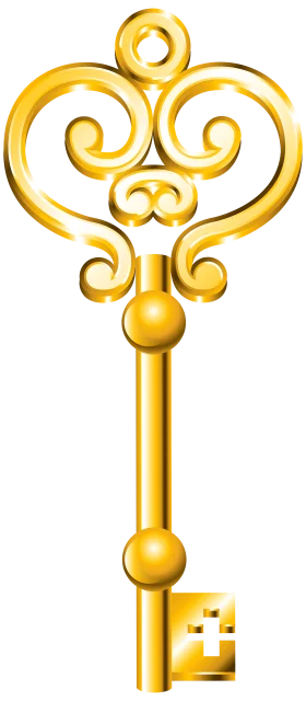 Elegant Golden Antique Skeleton Key Clipart with Ornate Decorative Design