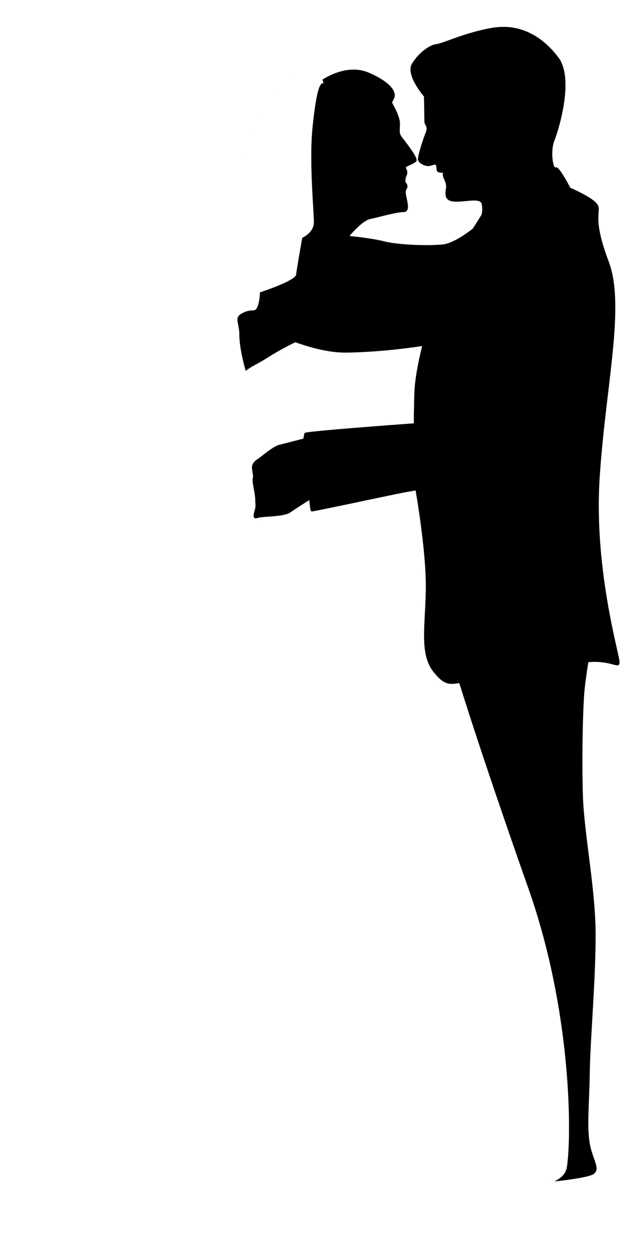 Elegant Silhouette of Romantic Wedding Couple Embracing in Classic Clipart Style