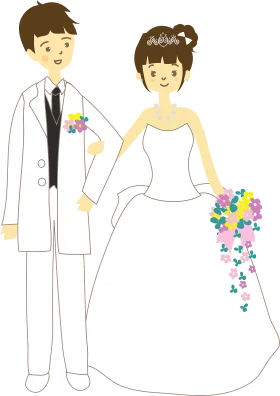 Elegant Wedding Celebration Clipart: Bride and Groom in Classic Matrimonial Attire