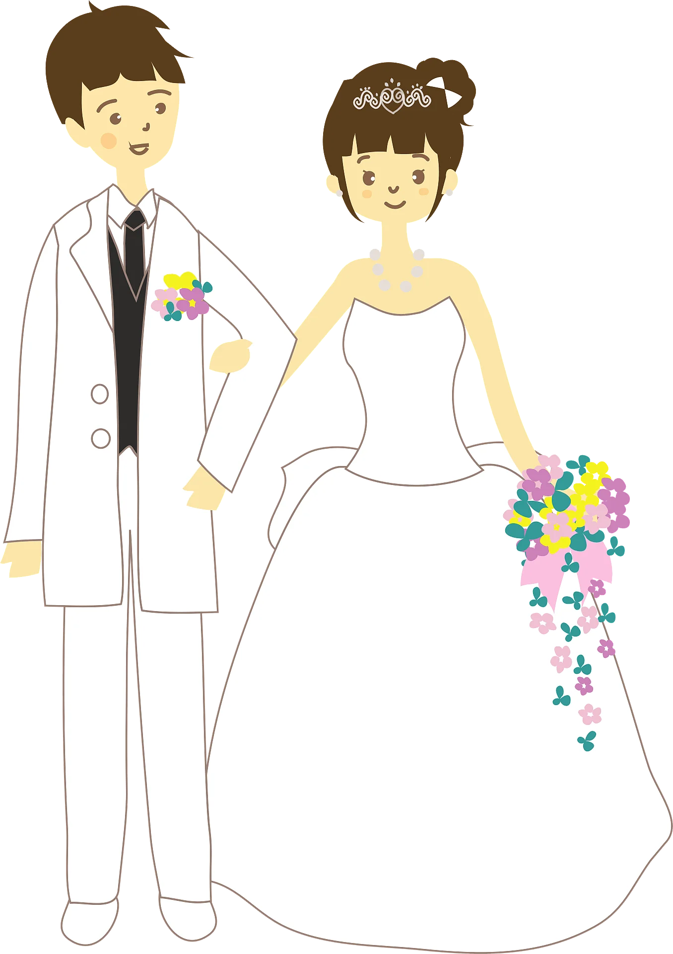 Elegant Wedding Celebration Clipart: Bride and Groom in Classic Matrimonial Attire