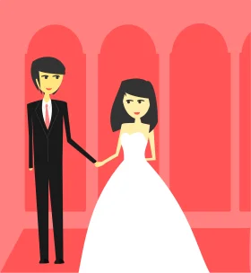 Elegant Wedding Ceremony Clipart Featuring Stylized Bride and Groom Holding Hands