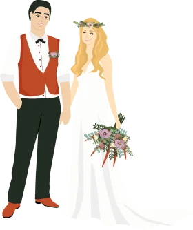 Elegant Wedding Couple Illustration Clipart: Stylish Bride and Groom Graphic Design