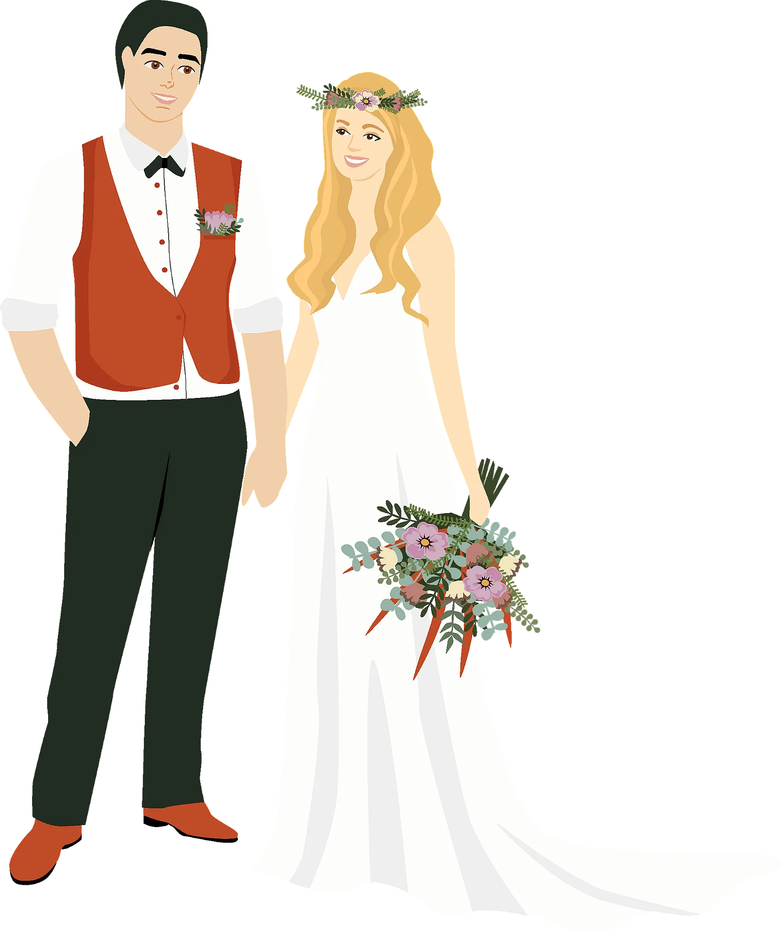 Elegant Wedding Couple Illustration Clipart: Stylish Bride and Groom Graphic Design