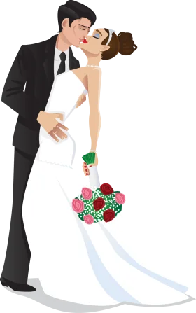 Elegant Wedding Couple Sharing Romantic Moment Clipart Illustration
