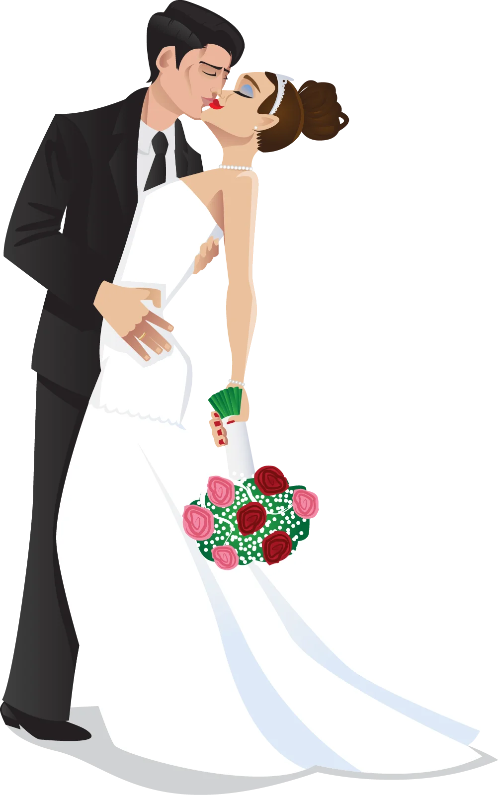 Elegant Wedding Couple Sharing Romantic Moment Clipart Illustration
