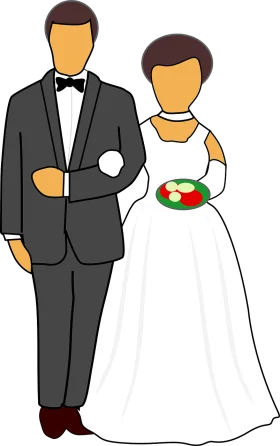 Elegant Wedding Couple Silhouette Clipart in Classic Black and White Attire