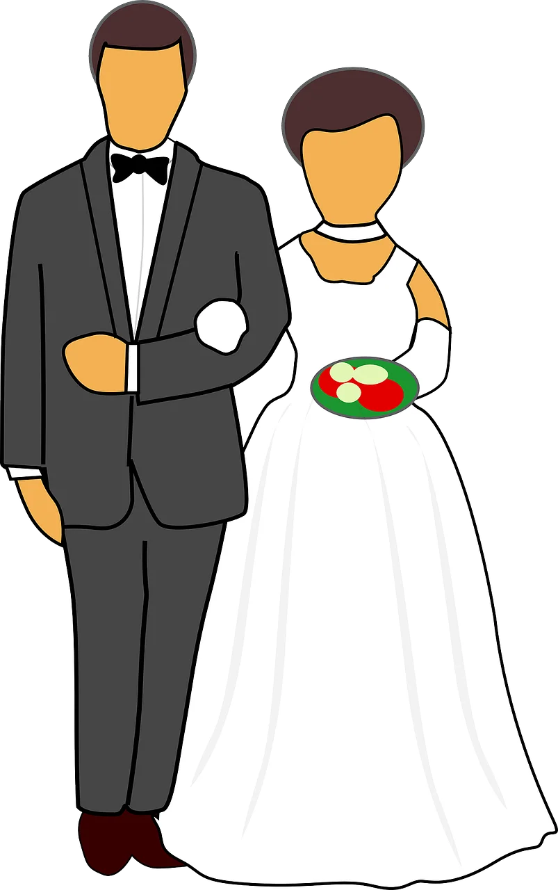 Elegant Wedding Couple Silhouette Clipart in Classic Black and White Attire