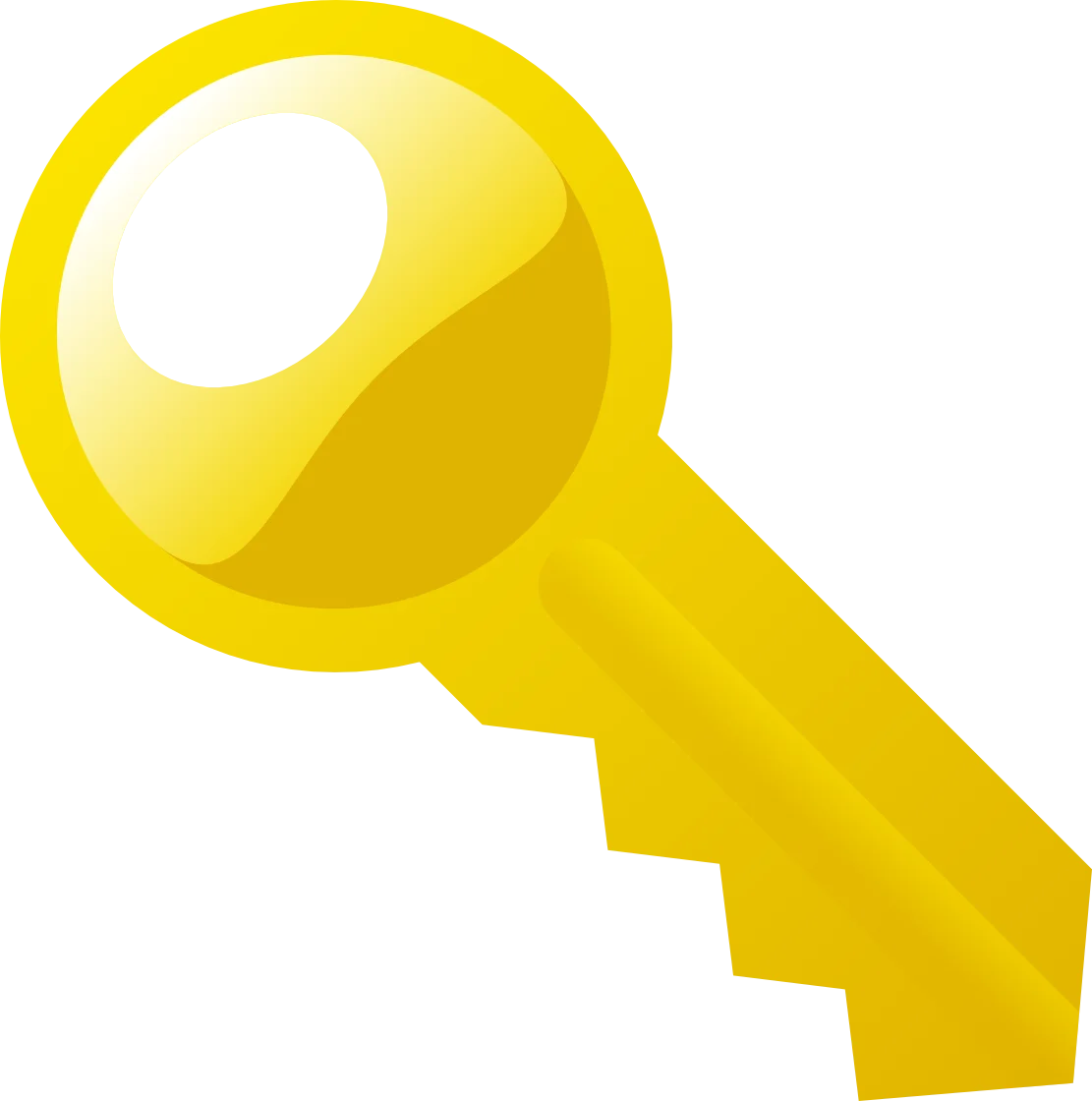 Golden Bright Simplified Key Clipart Icon with Glossy Highlight