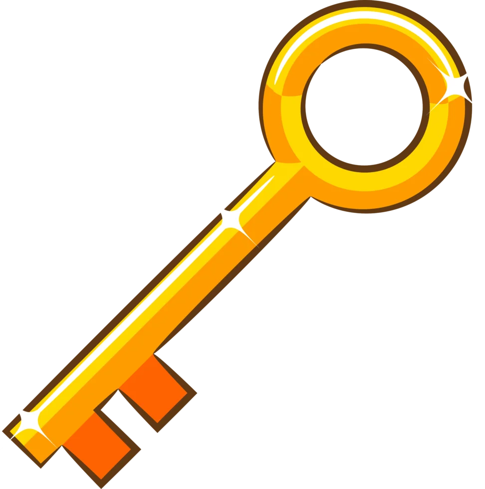 Golden Vintage Skeleton Key Clipart Design with Ornate Handle and Teeth