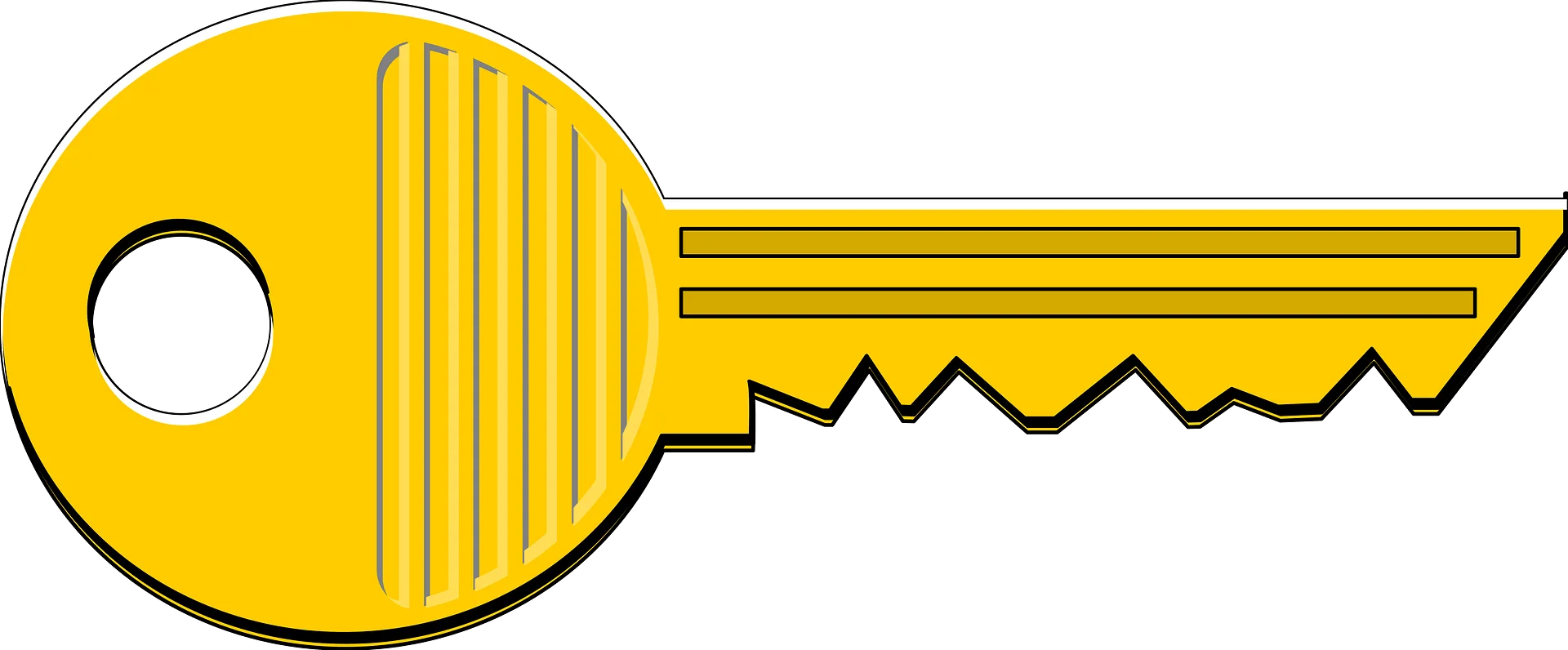Golden Yellow Geometric Key Clipart Design with Simple Linear Patterns