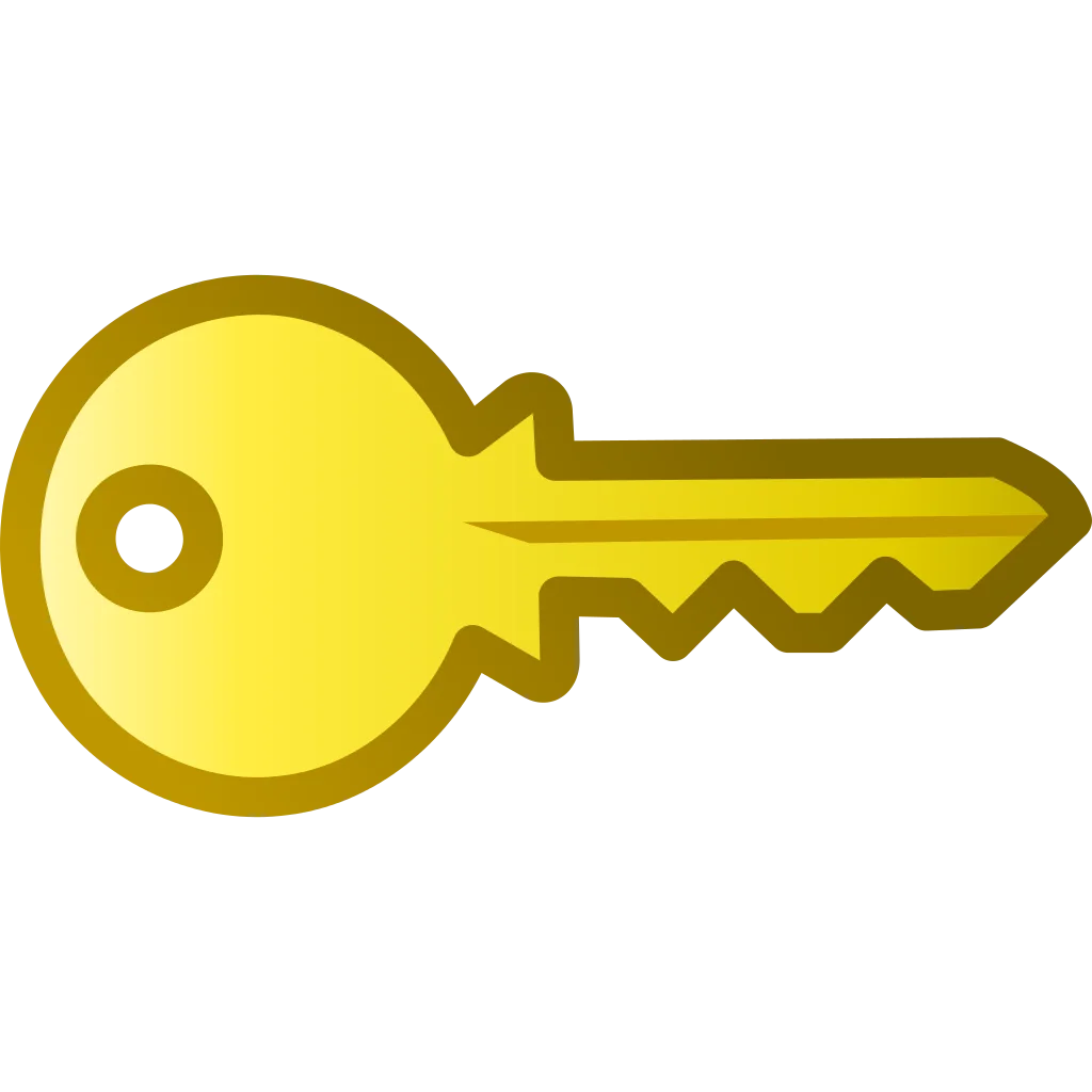 Golden Yellow Metallic Key Clipart Illustration Simple Graphic Design