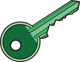 Green Geometric Metal Key Clipart Design with Textured Surface